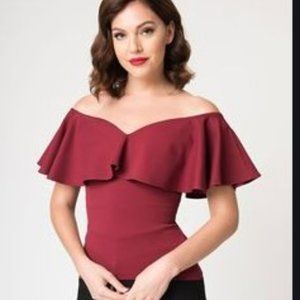 Unique Vintage RARE Burgundy Off Shoulder 3xl